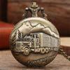 Vintage Bronze Retro Big Truck Forest Tree Pocket Watch with Chain for Car Truck Driver Pocket Watches