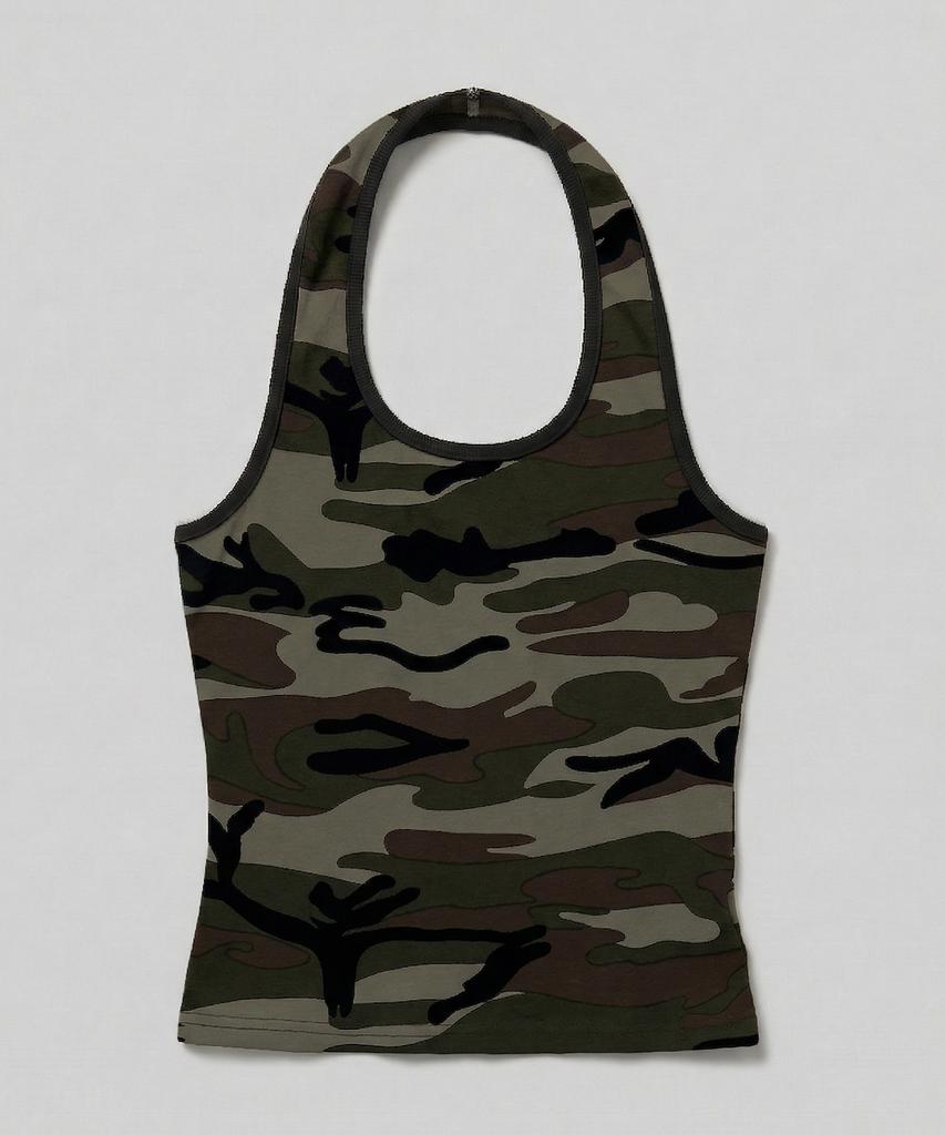 CHICKS Military Camo Slim Halter Neck Sleeveless Beige