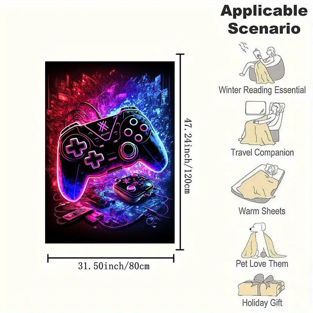 "Neon Gaming Controller: Vibrant Retro Style"Blanket Flannel Throw Blanket for Sofa, Bed, Travel, Camping, Office, Couch, Chair, And Bed Gif