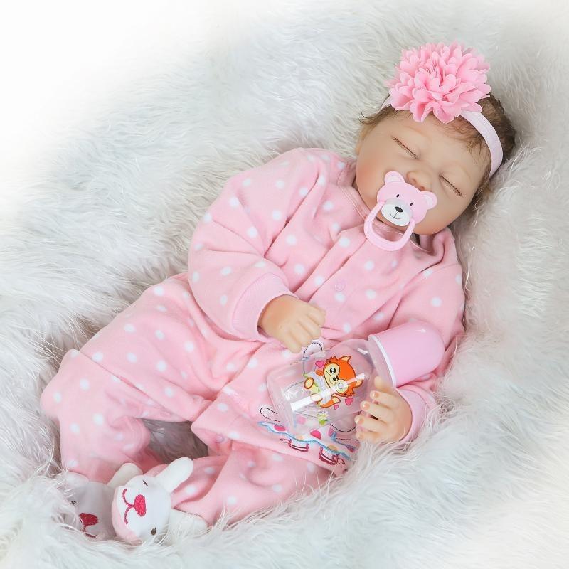 Popular 22 Inch Reborn Baby Dolls Sleeping Lifelike Soft Cloth Body Newborn Dolls Realistic Implanted Mohair Simulation Dolls for Kids Birthday Gfit