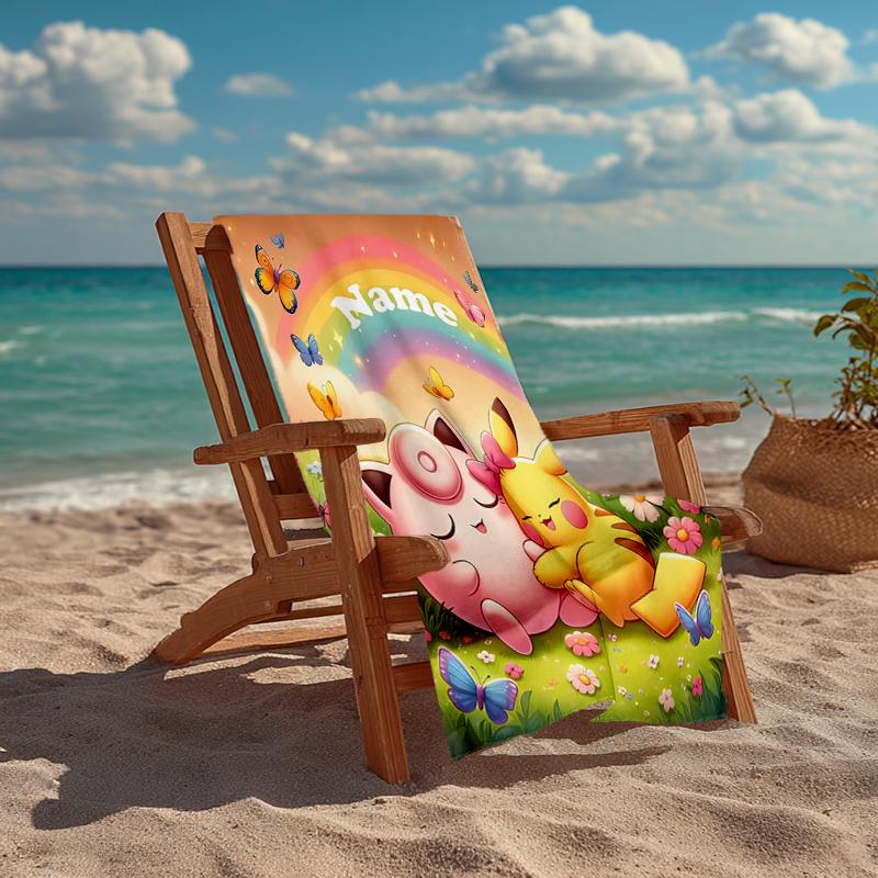 Custom Name Ultra-Soft Beach Towel with Pokémon Theme,Ideal for Pool - Camping, Diving - Perfect Travel Essential, Vibrant Beach Towel.