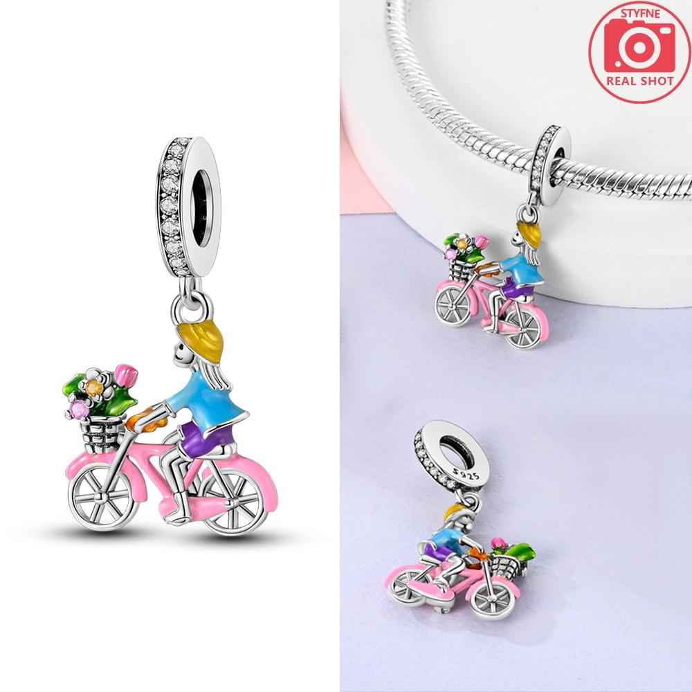 Bicycle Girl Flower Pendants Copper Original Beads Fit Original Charms Bracelet Beads Jewelry Gifts For Women