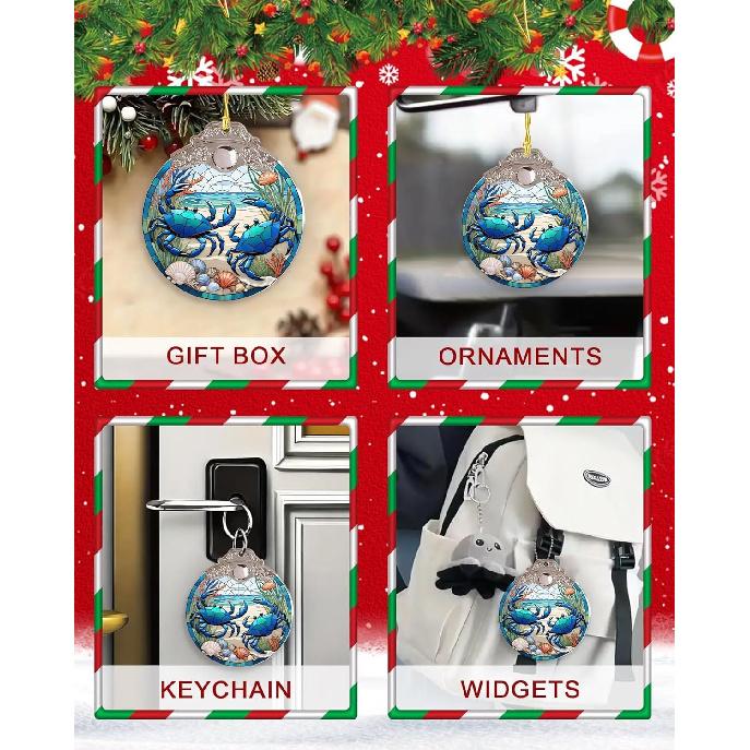 Crab Ornament Christmas Decor Beach Gifts for Women, Crab Christmas Ornament - Beach House Decor Gifts, Crab Christmas Tree Decoration Acrylic