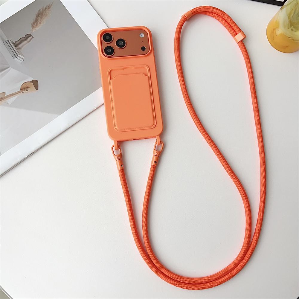 Чехол-ремешок через плечо для телефона iPhone 17 Air 16 15 14 Plus 13 12 11 Pro Max, силиконовый кошелек для карт, защитный от падений