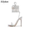 Eilyken Сексуальные сандалии с перекрестными ремешками на щиколотке и кристаллами, женские летние вечерние, свадебные и банкетные, модные клубные туфли на каблуке с открытым носком