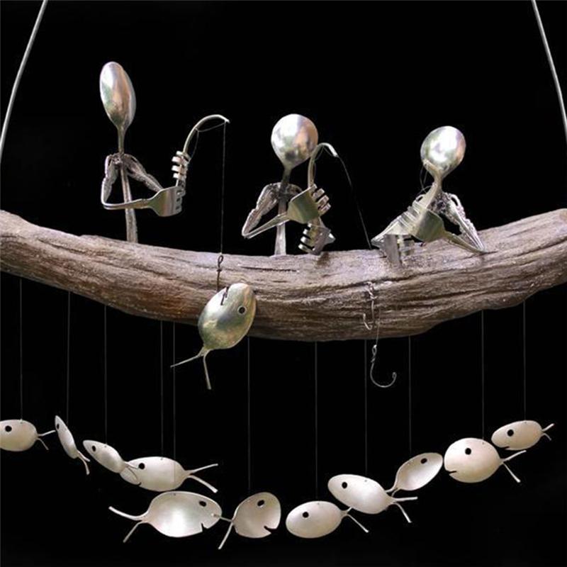 Latest Handcrafted Fisherman's Spoon Fish Sculpture Wind Chime Spoon Fish Sculptures Windchime Outdoor Home Garden Decor