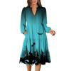 Women's V-Neck Flowing Layered Bohemian Long Sleeve Halloween Print Dress