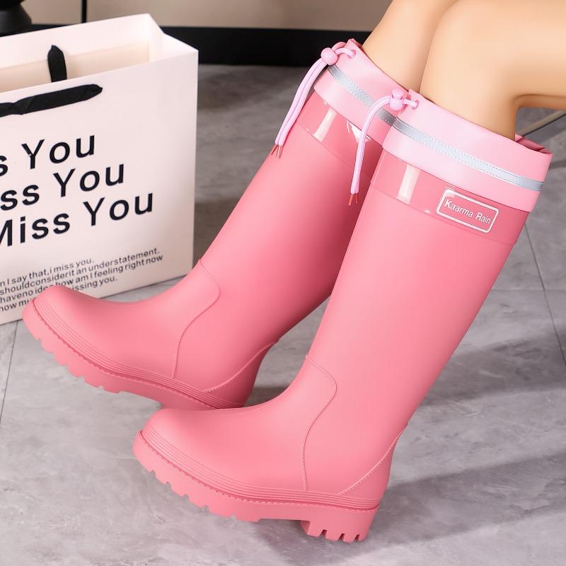 Tall Women's Rain Shoes Anti-splash Bundle Rain Boots Pink Series Height-increasing and Thin Non-slip Rain Boots Waterproof Outdoor Rubber Shoes