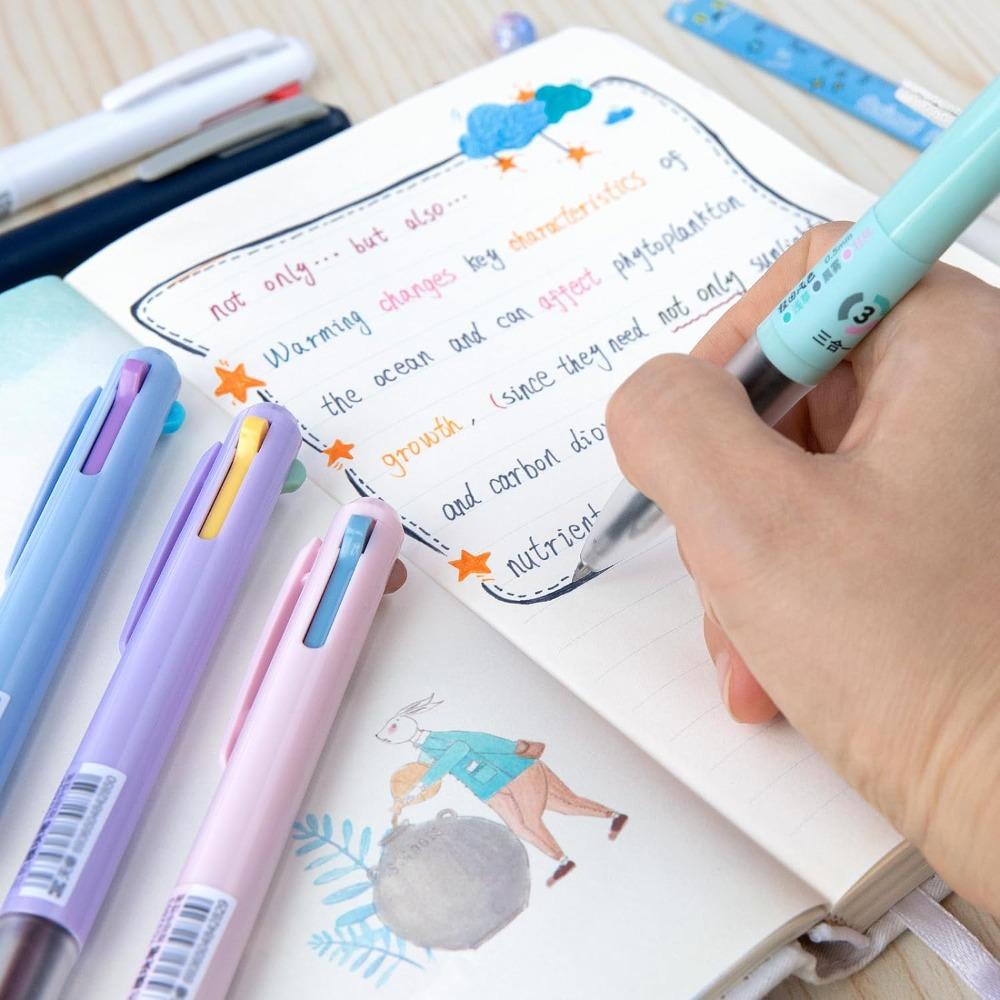 0,5 мм 3-в-1 ручка с тонким наконечником, выдвижная ручка, гелевые ручки для канцелярских товаров, для заметок