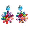 [P9820] - Multicolored 'Columbine & Harlequin' Artisanal Clip-on Earrings - 40x40 Mm