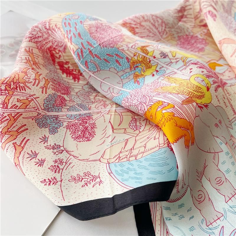 53*53cm Square Silk Scarf Women's Fashion Printed Small Neck Scarf Office Women's Hair Belt Folar Handkerchief Women's Handkerchief Scarf