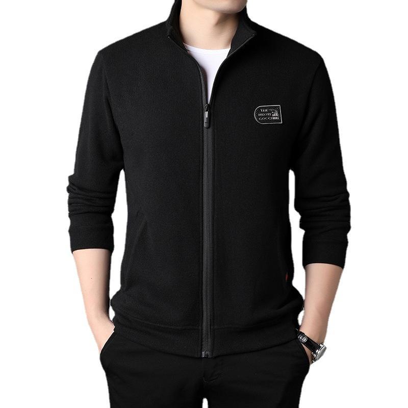 Autumn New Men's Casual Knit Cardigan Fashion Loose Solid Color Standing Collar Zipper Men's Sport Coat