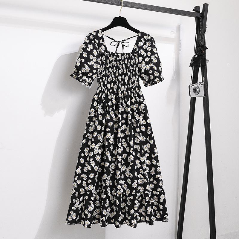 Summer Floral French-Design Dress - High-End, Short-Sleeved, Medium-Length for Women
