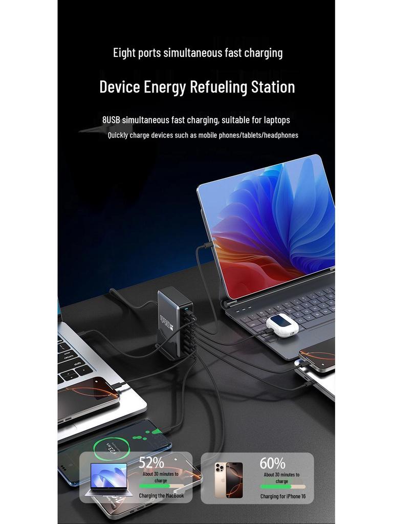 440W GaN PD Charger: Multifunctional 8-Port Desktop USB Adapter