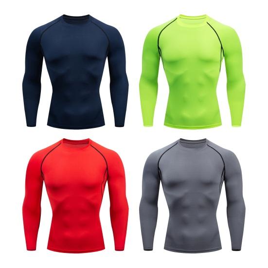 Мужской спортивный топ 3D Slim Fit Высокая эластичность Круглый вырез Быстросохнущий Длинные рукава Slim Fit Компрессионная футболка для коррекции фигуры Тренажерный зал Бег Баскетбол Футболка