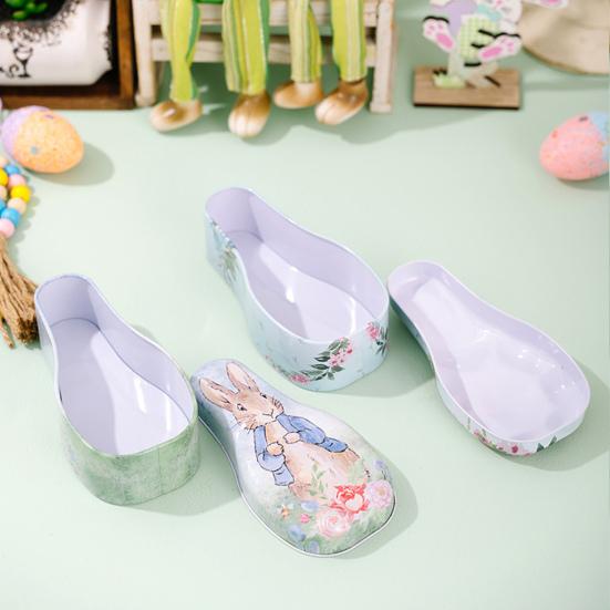 Easter Tinplate Candy Box Bunny Pattern Cookie Biscuit Storage Tin Metal Empty Chocolate Treat Packaging Container Easter Gift Box with Lid for