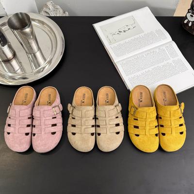 Летняя женская обувь на полукаблуке, новая обувь на платформе, туфли-клетка из свиной кожи, ленивые шлепанцы с закрытым носком, женские крутые шлепанцы