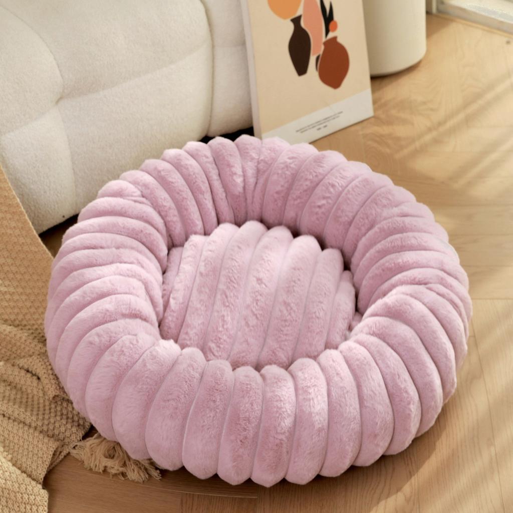 New Pet Nest High Gram Straight Strip Rabbit Plush Pet Mat Long Hair Round Cat Nest Winter Warm Dog Bed Dog Kennel