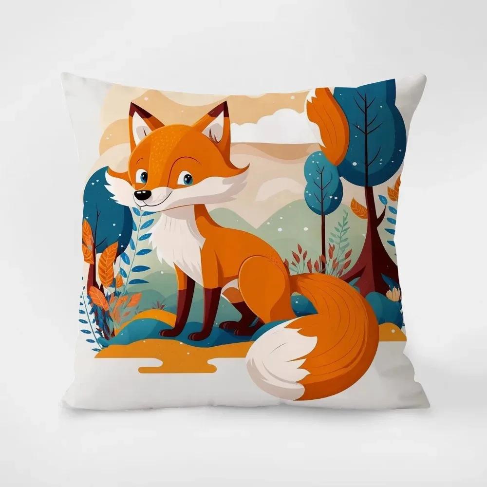 Мультяшная наволочка для декоративной подушки с принтом лисы, короткий плюш, для гостиной, дивана