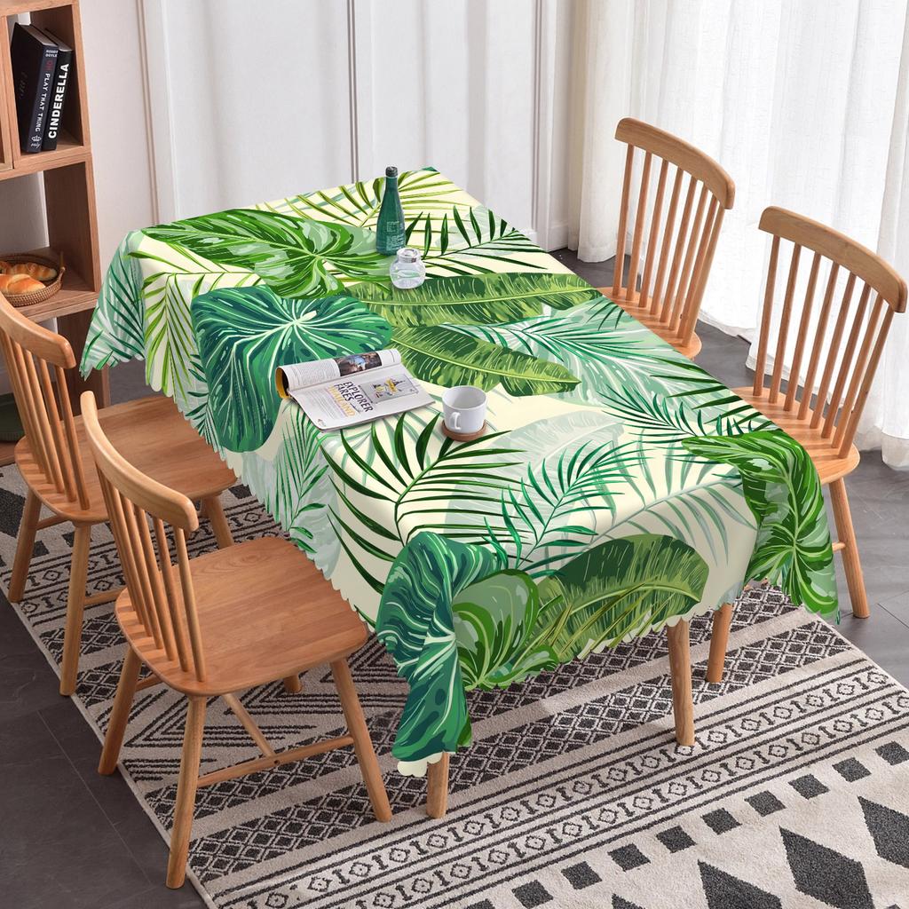 Tropical Palm Leaves Flowers Table Cloth Wedding Party Rectangle Waterproof Reusable Kitchen Tablecloth Camping Patio Decor