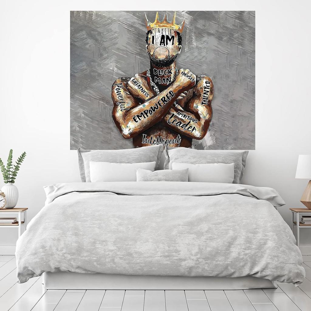 Black King Tapestry African American King Afro Man Hippie Art Wall Hanging African American Man Crown Wall Tapestry College Dorm