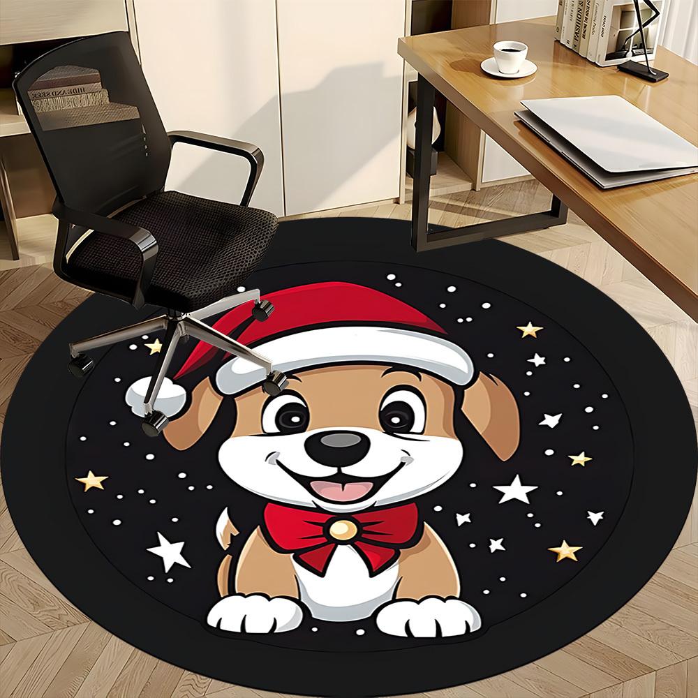 1PC Christmas Pup Office Round Area Rug, Mat Suitable ForOffice, Under Office Chairs Bedroom Living Room Home Decor, Room Deco