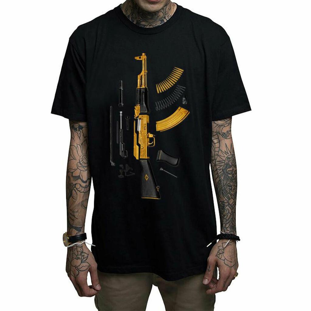 Футболка с уникальным дизайном и рисунком разборки АК-47. Летняя хлопковая мужская футболка с коротким рукавом и круглым вырезом, новинка S-3XL