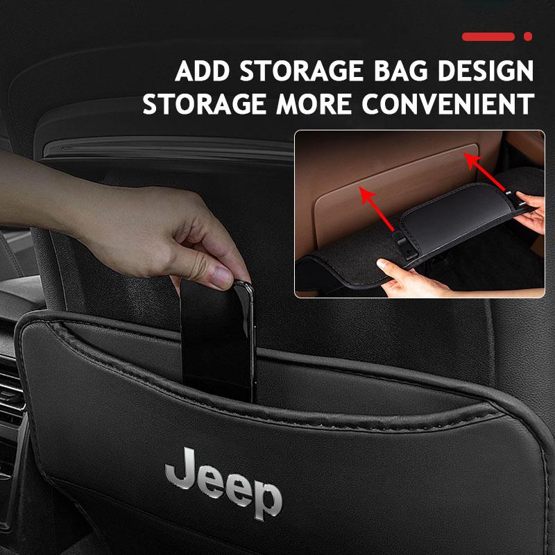 Cup Holders 2Pcs Car Seat Back Anti-kick Pad Leather Storage Bag For Jeep Grand Cherokee Wrangler JK Gladiator Compass Renegade