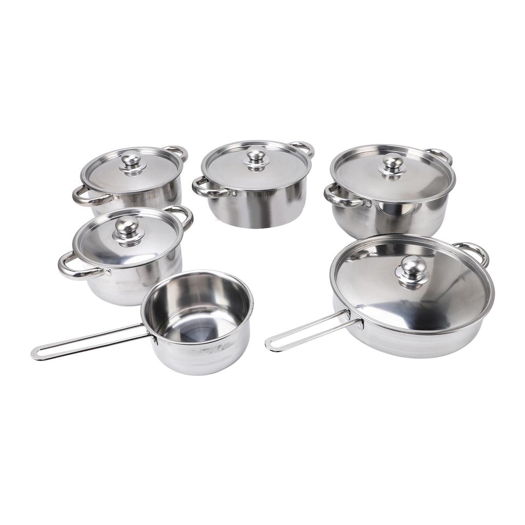 Набор из 7 предметов посуды из нержавеющей стали: кастрюля для супа с двумя ушками, сковорода для молока с одной ручкой