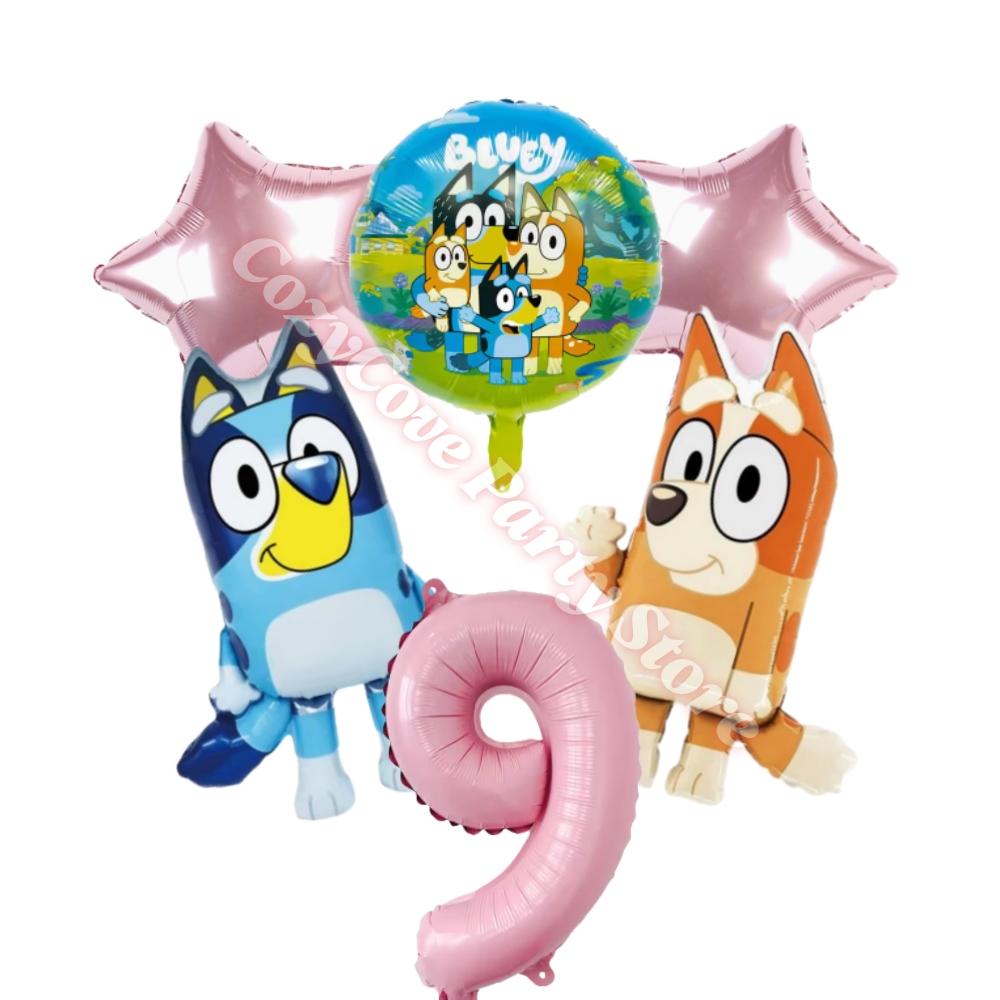 Pink Bluey Birthday Party Decoration Bingo Puppy Tableware Set Cup Plate Straws Balloons For Kids Favor Gifts Photo Booth Props