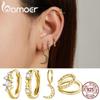 BAMOER 925 Sterling Silver 1Piece Gold Zircon Simple Star & Moon Ear Buckle Hoop & Ear Clip for Women High Jewelry