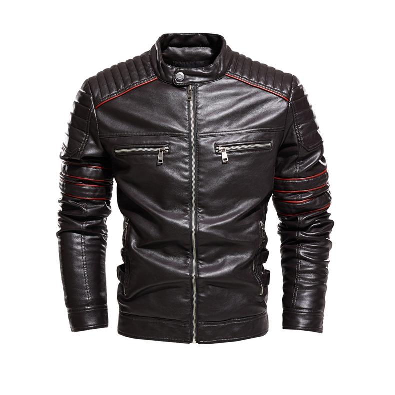 Men's Leather Jacket Men's Pu Coat Stand Collar Slim Motorcycle Suit Plus Velvet Leather Clothing