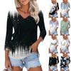 Женская модная повседневная свободная футболка с v-образным вырезом и рукавами 3/4 с принтом, женский топ