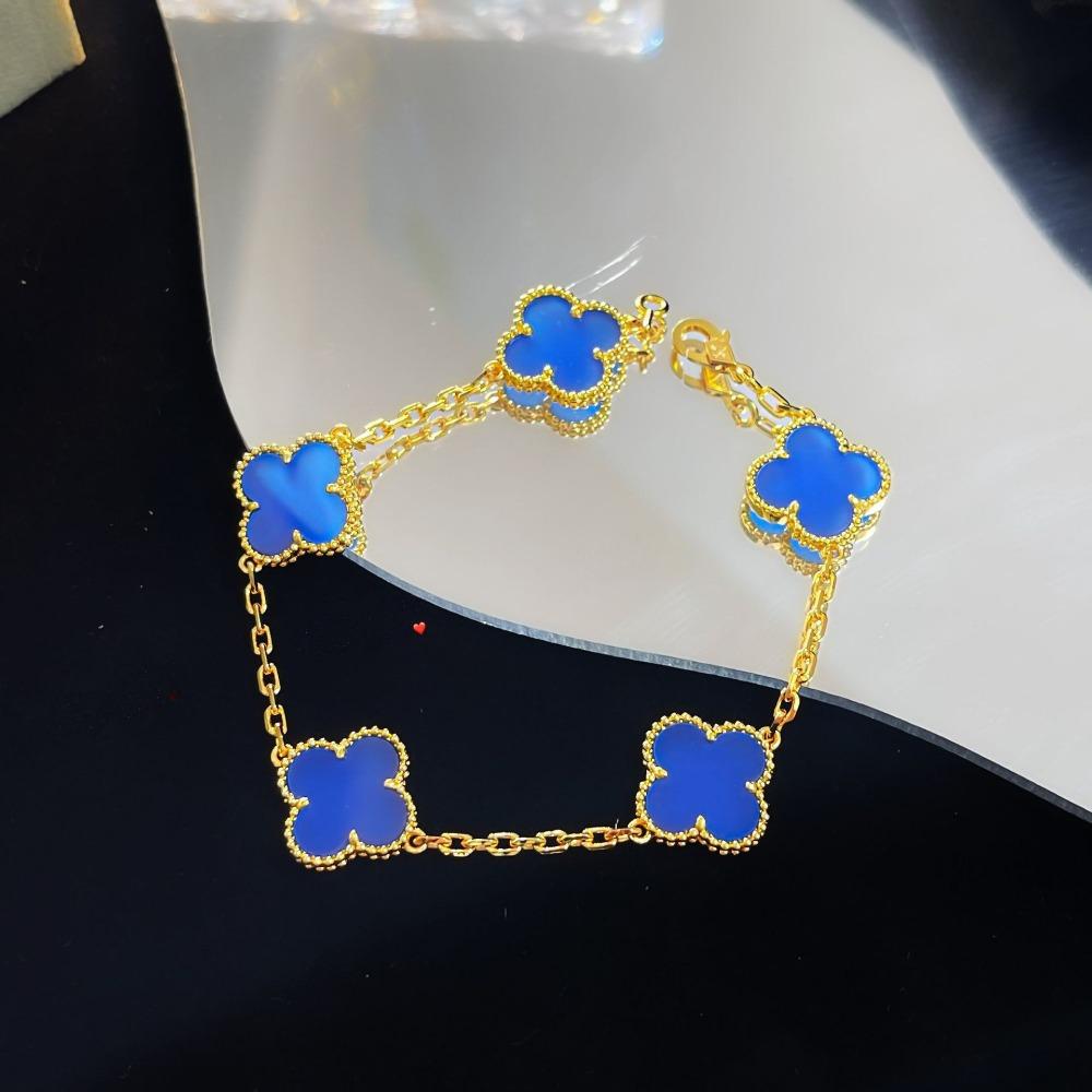 Браслет «Четырехлистный клевер» с пятью цветками, версия High, натуральный фиолетовый халцедон, лазерная CNC-резьба, 18 карат, не тускнеющий, женский браслет