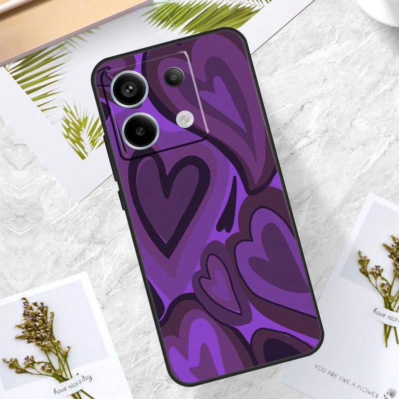 Brown Purple Hearts Swirl Pattern Case For Xiaomi Redmi Note 14 13 12 11 10 9 15 Pro Plus Redmi 13C 14C 15C 10C 12C 15 Cover