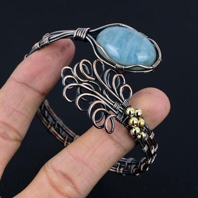 Браслет из лунного камня, Браслет из драгоценного камня ручной работы, Антикварные украшения, обернутые медной проволокой 999 пробы, Подарок для любви