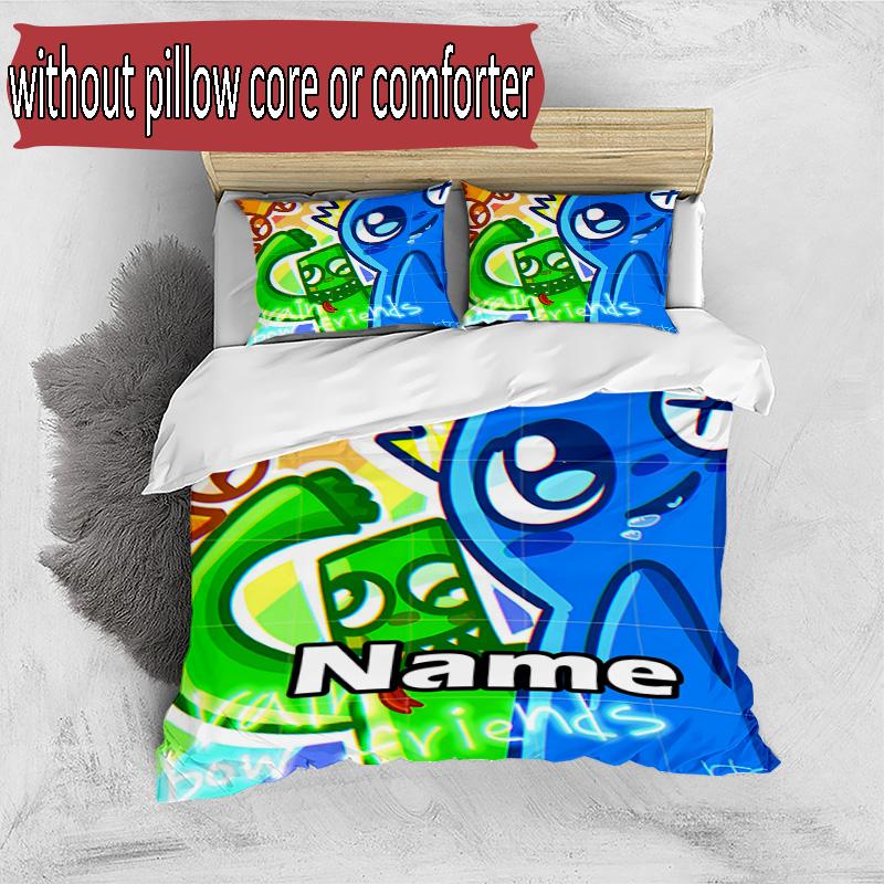 3pcs Duvet Cover Set (1*Duvet Cover + 2*Pillowcase, Without Core), Custom Name Game Rainbow Friends Pattern Bedding Set, Home Bedroom Decor Gift
