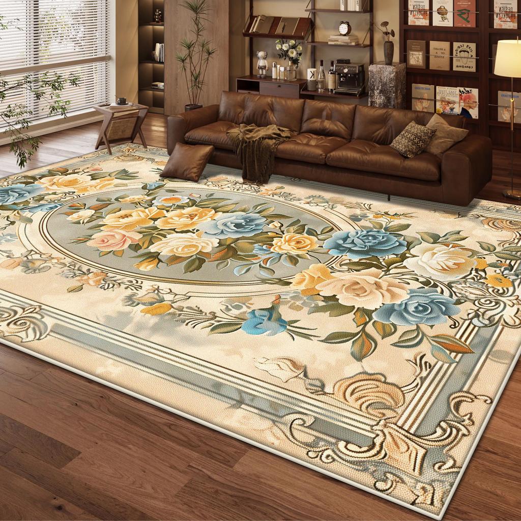 European Style Home Decoration Living Room Rug Non-slip Cute Girl Room Decor Carpet Floral Design Dressing Table Mat Washable