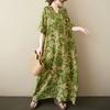 2025 Summer Women Plus Size Loose Vintage Dress Printing Short Sleeve Dress Basic Casual Long Dress
