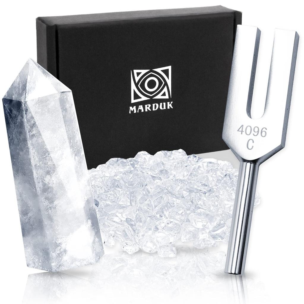 By MARDUK Tuning Fork Crystal Tuner 4096hz Quartz Crystal Pebbles Tarot Card Oracle Card Purification Set [Recommended Healers]