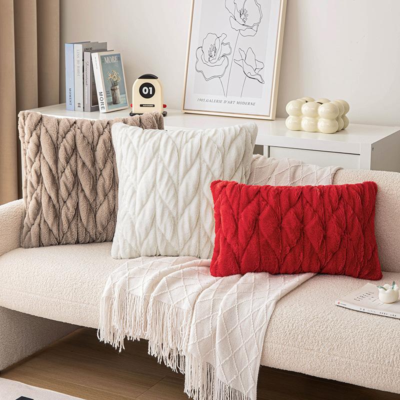 Плетеная подушка-скрутка Простая трехмерная наволочка из искусственного кроличьего бархата Плюшевая вышитая прикроватная наволочка для дивана