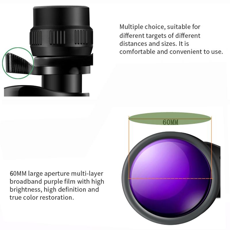 Мощный бинокль 12-36x60, полевой бинокль с зумом, большой ручной телескоп для наблюдения за птицами