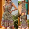 Ladies' Ethnic Style Printed Dress with Elegant Temperament, Lotus Leaf Sleeves, Jumpsuit, Long Skirt