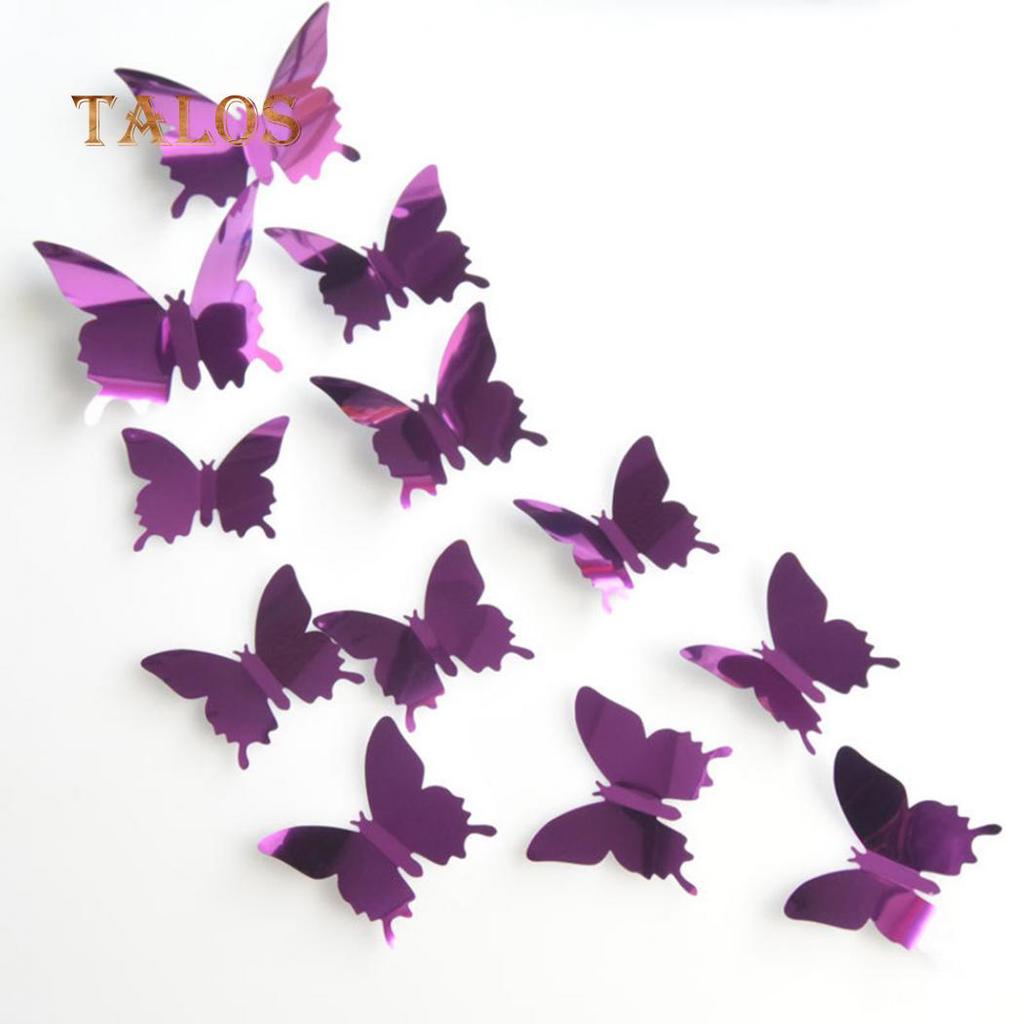 Talos 12Pcs/Set Mirror PVC Butterfly 3D Single Layer Wall Art Sticker Removable Home Decor