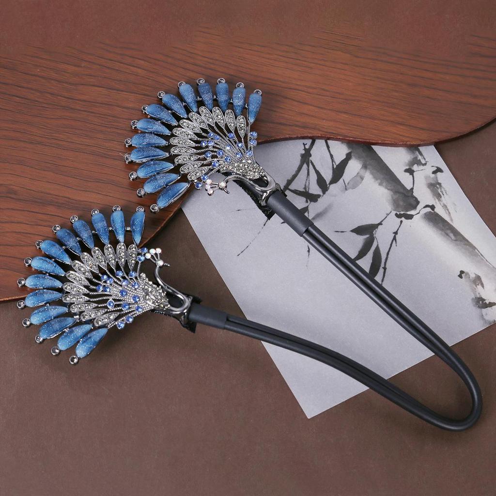 Элегантная синяя заколка для волос с павлином, стразами и жемчугом - аксессуар для ретро-пучка с перекручиванием