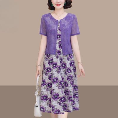 Шикарное летнее платье из двух частей для мам, элегантное, стройнящее и молодое, модная одежда для женщин среднего возраста