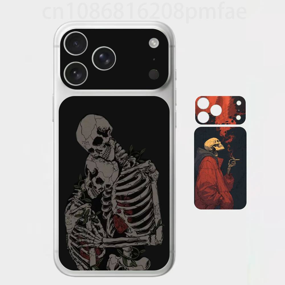 Готический Скелет Темная Эстетика 3D Полное Тело Наклейка-Скин для iPhone 17/Pro/Pro Max Цветная Задняя Защитная Наклейка