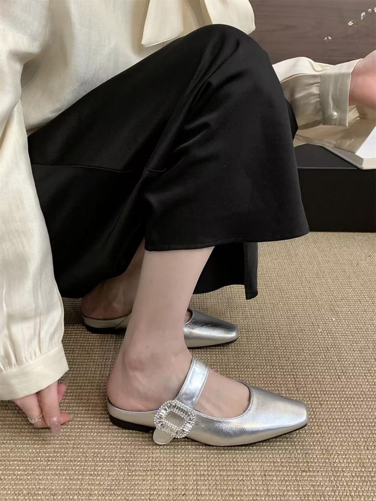 Французские полутапочки с головкой-мешком, женская верхняя одежда, весна-лето 2025, новые ретро туфли с одним словом и квадратной головкой Mary Jane Muller