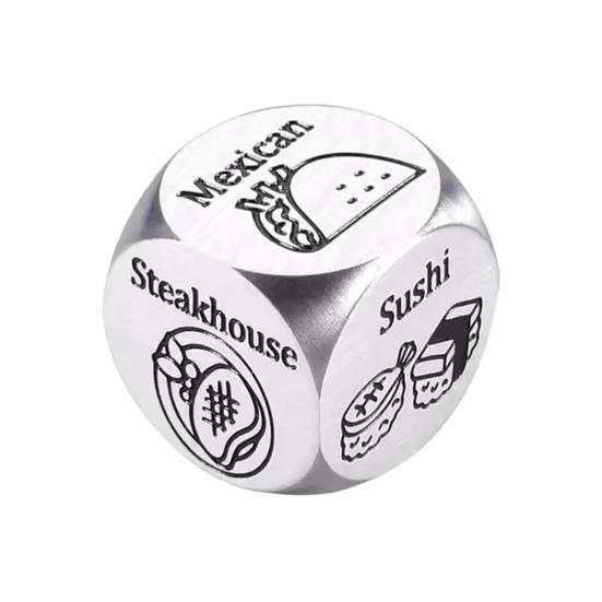 Date Idea Decider Dice Portable Stainless Steel Adults Couple Decision Dice 6 Sides Food Takeaway Decision Dice Girlfriend Boyfriend Gift