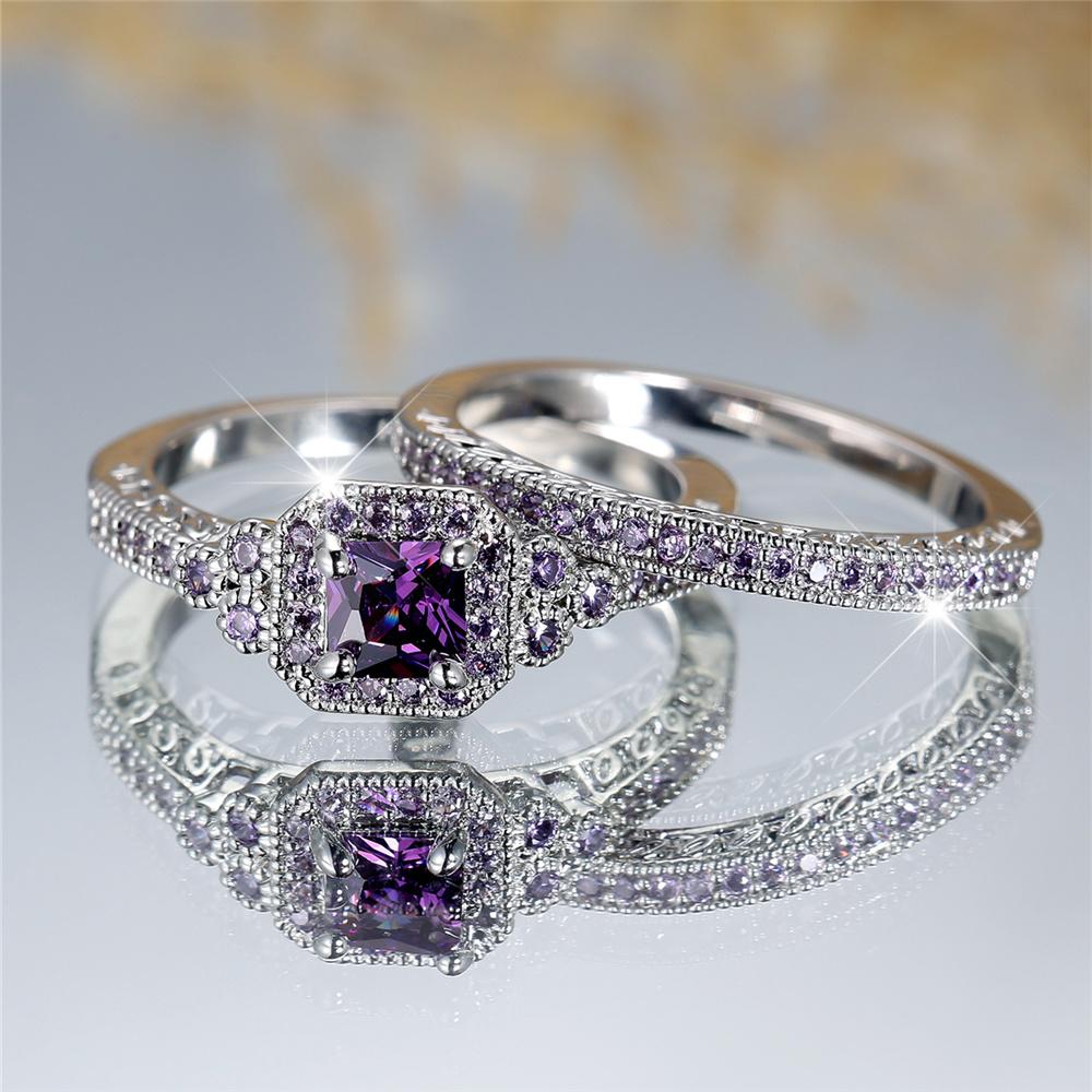 Роскошные квадратные кольца с кристаллами и фиолетовым цирконием для женщин, винтажное цветное обручальное кольцо, свадебные украшения, подарок на помолвку